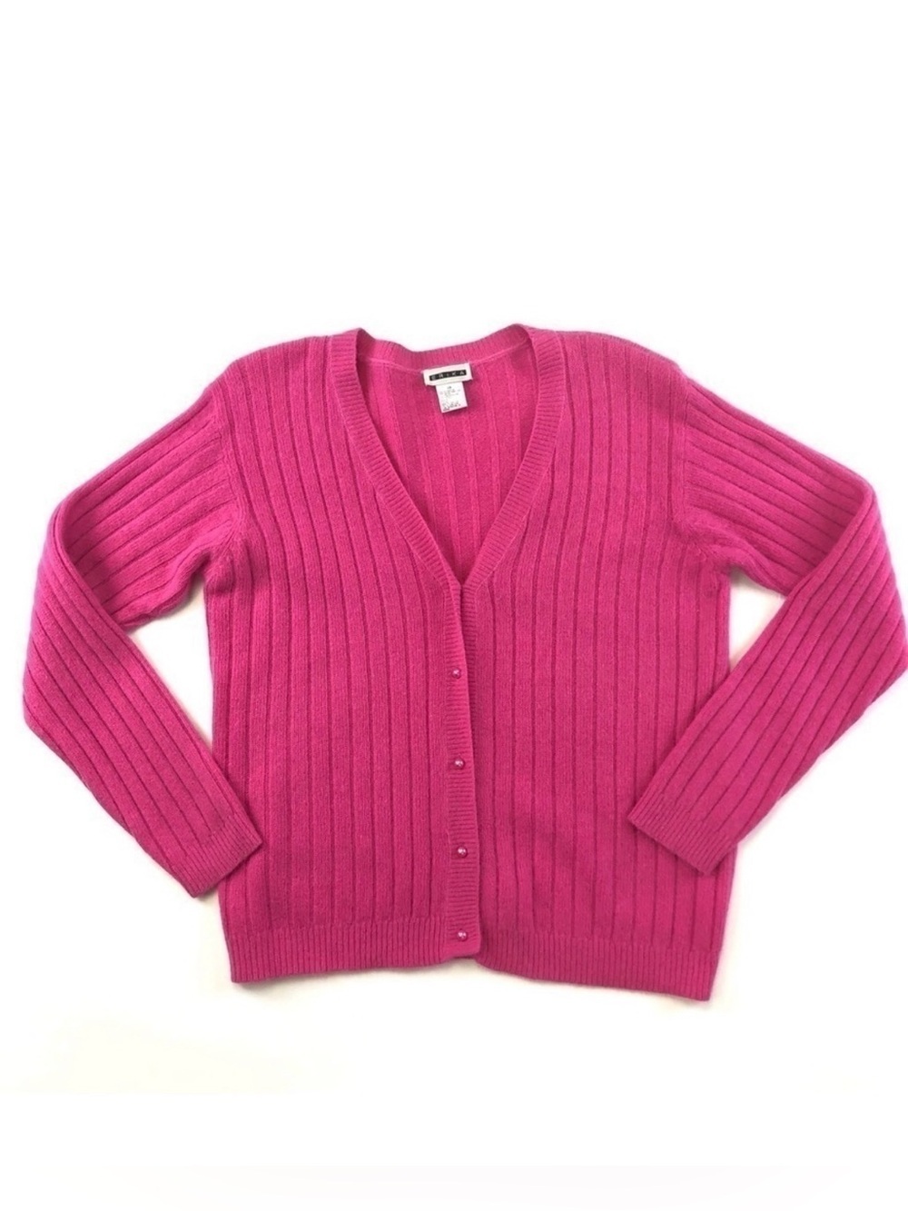 Vintage hot pink rib knit 90’s vneck sweater Medium Angora Lambswool blend
